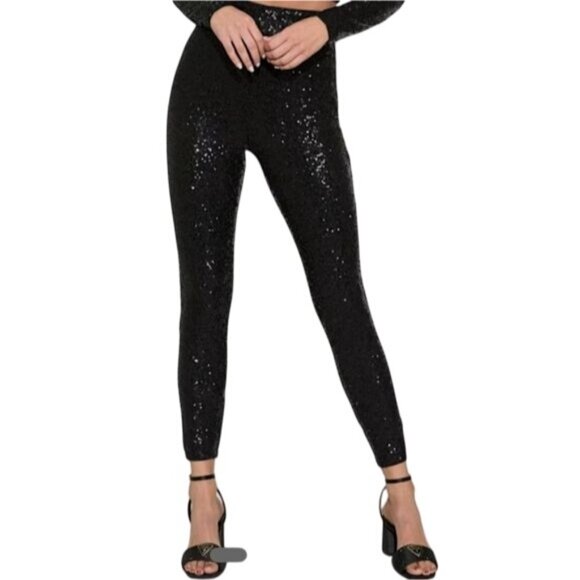 Express Leggings Size XS Sequin Embellished Pull On High Rise Black Evening Wear - Picture 1 of 7